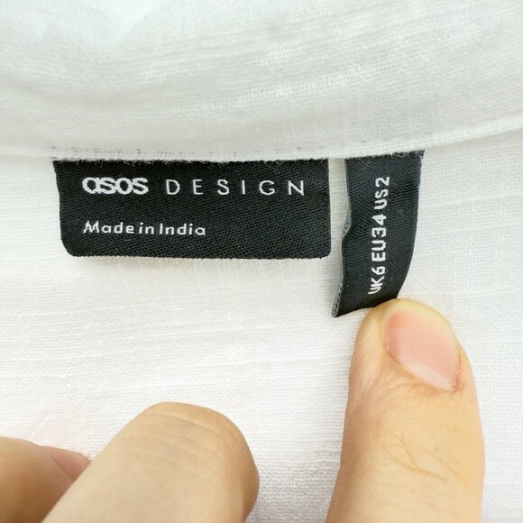 ASOS Oversized 100% Cotton Light White Buttoned Textured Preppy Shirt sz 2 - Picture 5 of 8